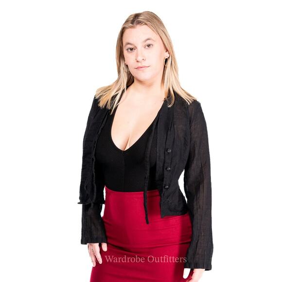 Vintage 90s Michel Klein Sheer Black Linen Blouse - Picture 1 of 7